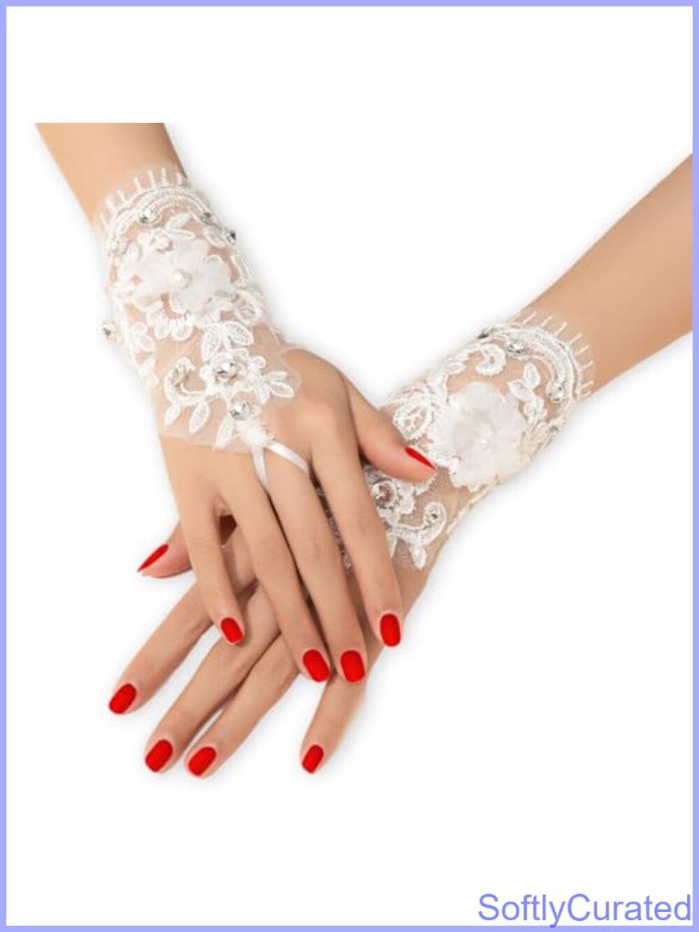 Rhinestone Flower Lace Fingerless Gloves Wedding Bridal